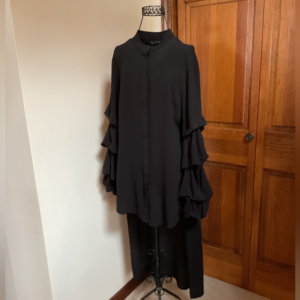 Elegant Black Women's Blouse with Ruffled Sleeves by Refka